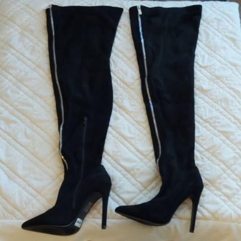 So Me Thigh High Over the Knee Black Suede Zip Up Heel Stiletto Boots Size 8